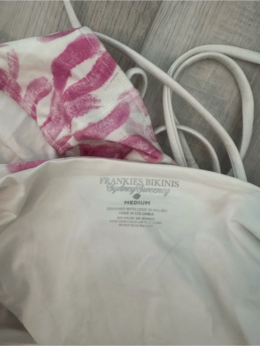 Frankie's Bikinis White One-Piece with Pink Lip Print